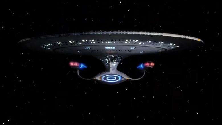 The Enterprise flying through space in the first episode of Star Trek: The Next Generation