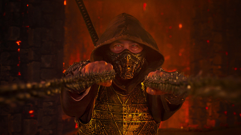 Scorpion yanking on a pain of chains in Mortal Kombat II
