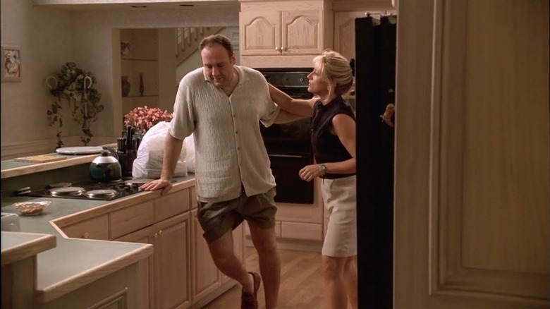 James Gandolfini as Tony and Edie Falco as Carmela on The Sopranos