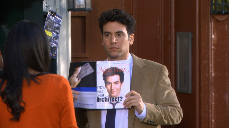 Himym, Season 7, Ted tries to show his magazine photo occasionally to a woman on the street