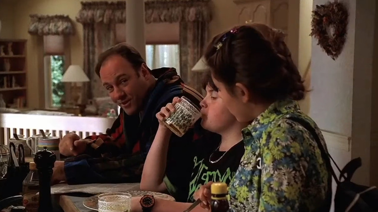 Tony hanging out in the kitchen with his family on The Sopranos