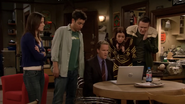 Ted, Marshall, Robin, Barney, and Lily react to the Robin Sparkles music video in 'How I Met Your Mother'