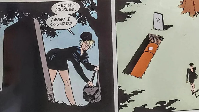 Barbie walking away from Wanda's grave in The Sandman