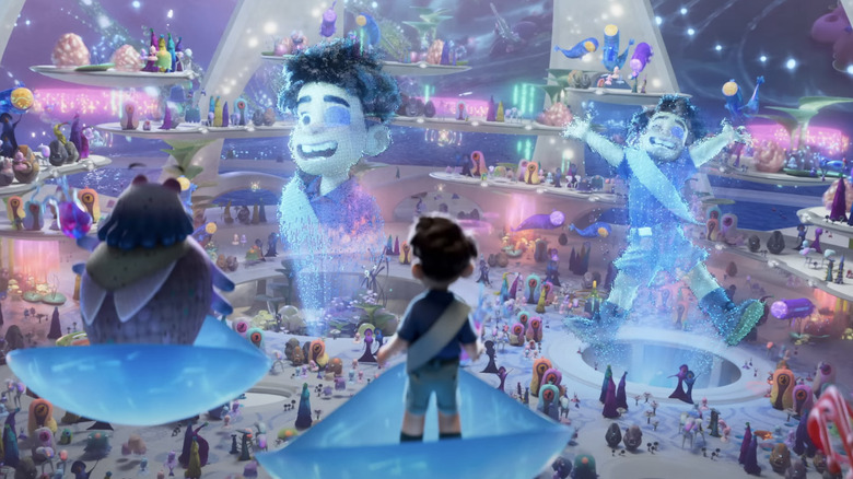 Elio looks at the Communivers, full of foreigners who are looking for a giant 3D image that turns out to be raised in space