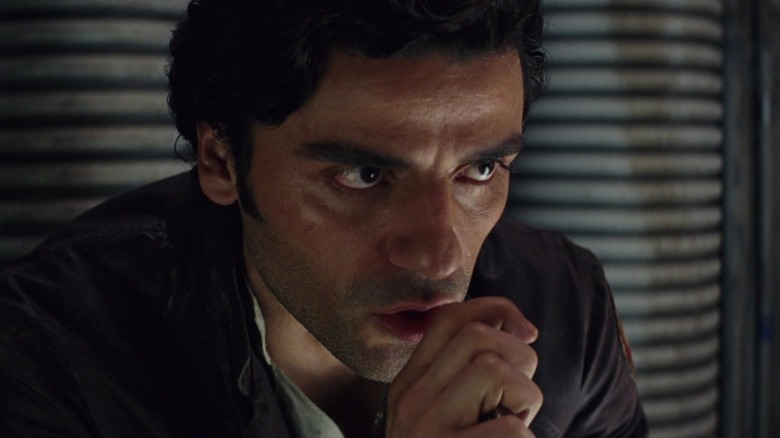 Poe Dameron looking intense in Star Wars: The Last Jedi