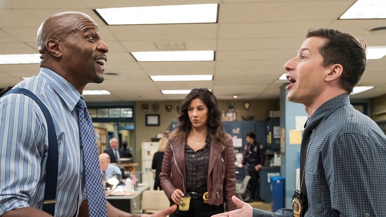 Terry Cruz, Stephanie Beatriz, and Andy Samberg in Brooklyn Nine-Nine