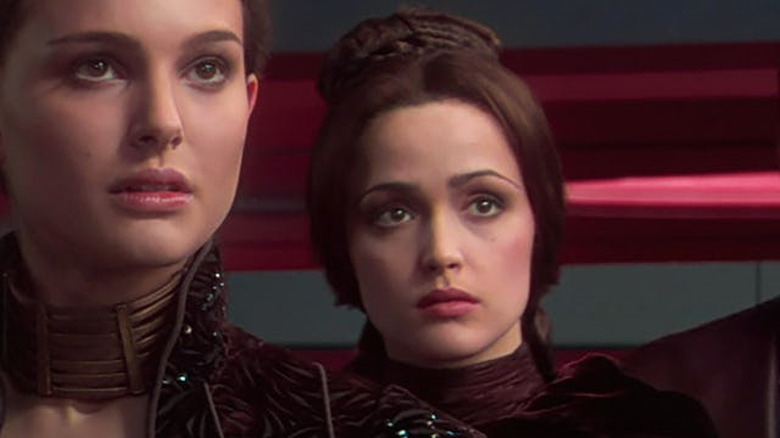 Senator Amidala (Natalie Portman) and handmaiden Dormé (Rose Byrne) in "Star Wars: Attack of the Clones"