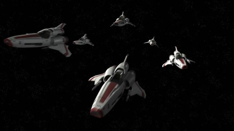 బాటిల్‌స్టార్ గెలాక్టికాలో అంతరిక్షంలో ఎగురుతున్న వైపర్ స్క్వాడ్రన్