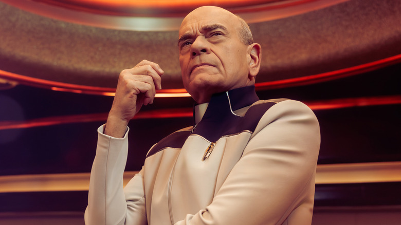 Robert Picardo as the Doctor striking a thoughtful pose in a brightly-lit room in Star Trek: Starfleet Academy