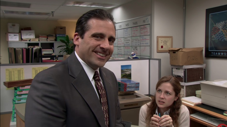 The Office Michael smiling Pam disgusted