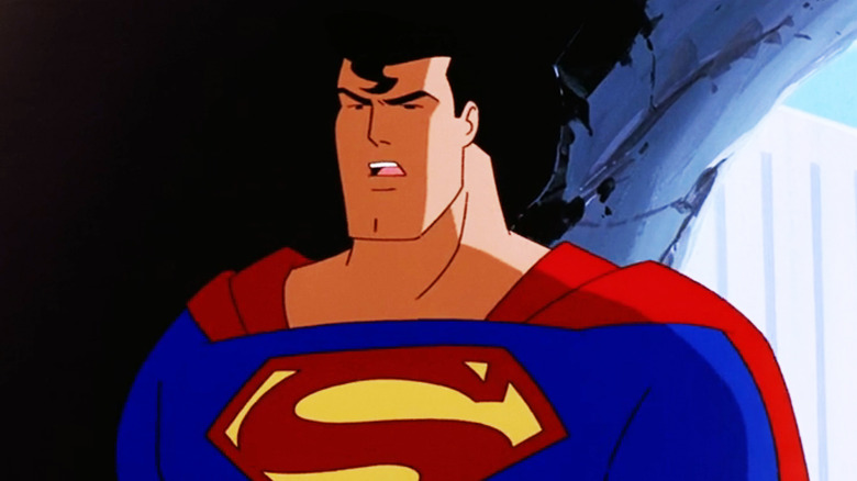 Superman is seen in closeup in Superman: The Animated Series