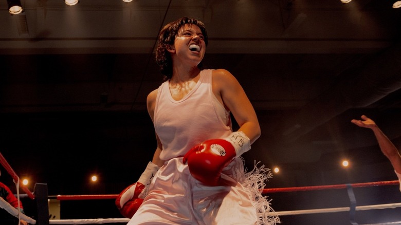 Sydney Sweeney as Christy Martin in the boxing ring ready to fight in Christy