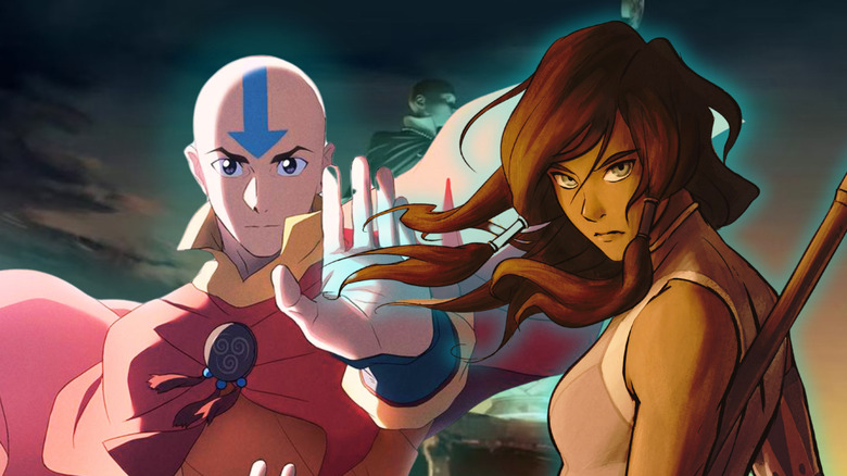 Aang from Avatar Aang: The Last Airbender and Korra from The Legend of Korra next to each other