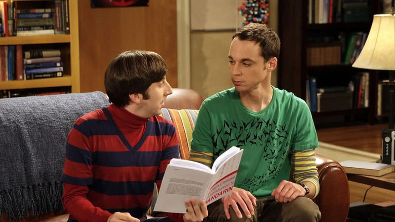 Howard and Sheldon talking on the couch on The Big Bang Theory