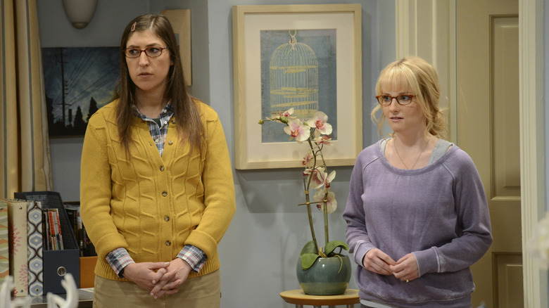 Amy and Bernadette looking confused on The Big Bang Theory