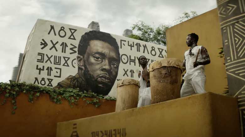 A mural of Chadwick Boseman as T'Challa in Black Panther Wakanda Forever