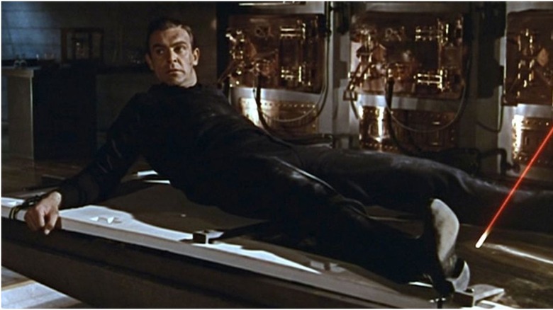 Goldfinger Bond laser looking up