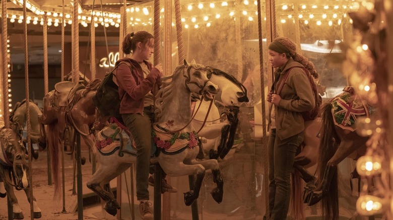 Ellie and Riley on a carousel