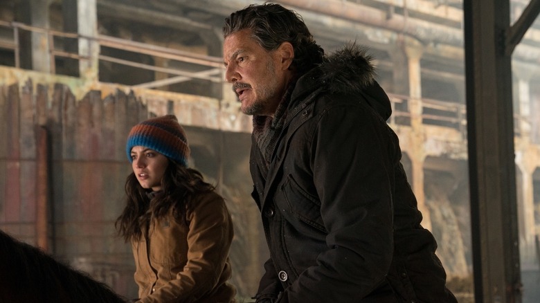 Dina and Joel on horses in The Last of Us