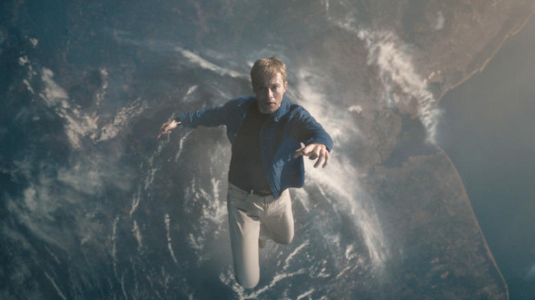 Johnny Storm in the upper atmosphere above Earth in Fantastic Four: First Steps