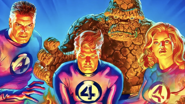 Mister Fantastic, The Thing, Human Torch, and The Invisible Woman in the Fantastic Four cover by Alex Ross