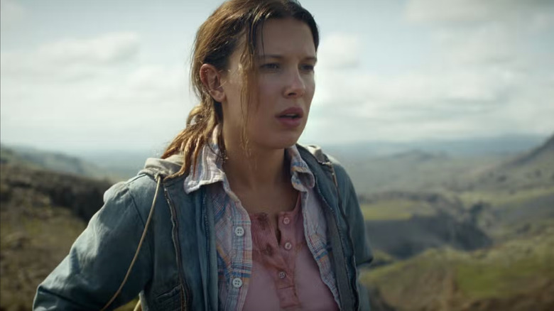 Eleven marching in Iceland in Stranger Things