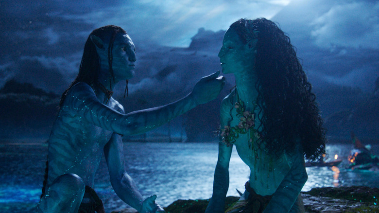 Lo'ak and Reya share a moment in Avatar: Fire and Ash