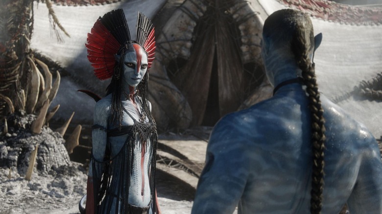 Varang meets Quaritch in the Mangkwan camp in Avatar: Fire and Ash