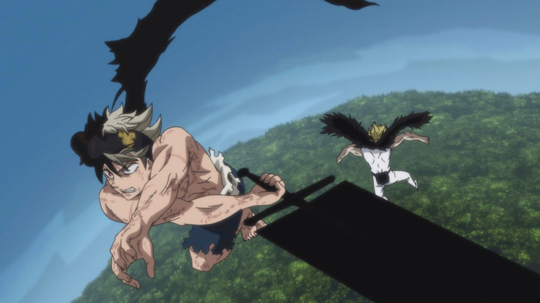 Asta flies away after striking Ladros with his sword