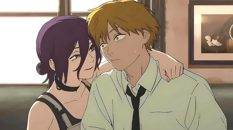 Reze leans close to a bewildered Denji in Chainsaw Man – The Movie: Reze Arc