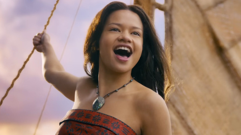 Catherine Lagaʻaia as Moana singing on her boat in Moana (2026)