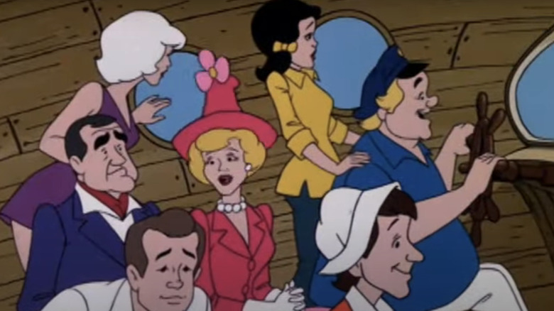 The castawars sit inside a ship with the Skipper driving in Gilligan's Planet