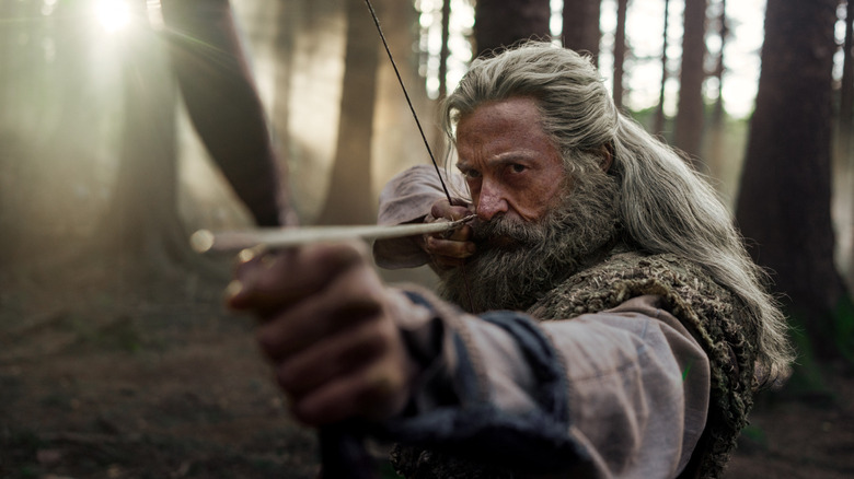 Robin Hood (Hugh Jackman) draws an arrow in The Death of Robin Hood