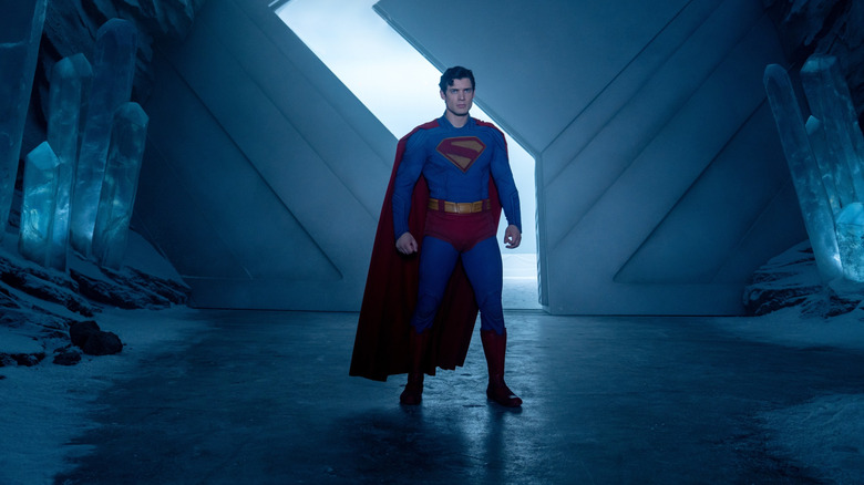 David Corenswet as Superman standing in the Fortress of Solitude in Superman