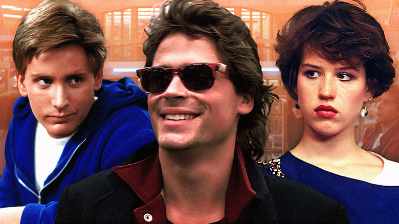 A collage of Emilio Estevez in The Breakfast Club, Rob Lowe in St. Elmo's Fire, and Molly Ringwald in Sixteen Candles