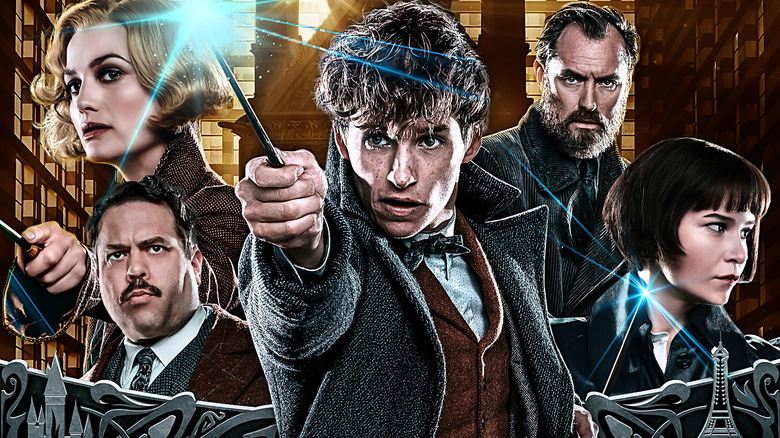 A collage of charactrers from the Fantastic Beasts movies