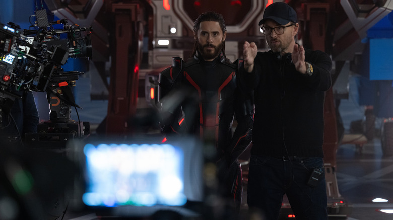 Jared Leto and Director Joachim Rønningon between takes on the set of Tron: Ares