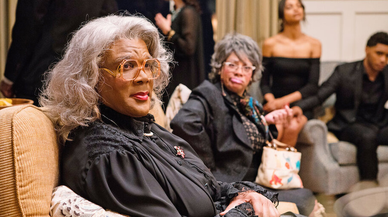 Madea Simmons (Tyler Perry) sits disapprovingly in an armchair in A Madea Family Funeral