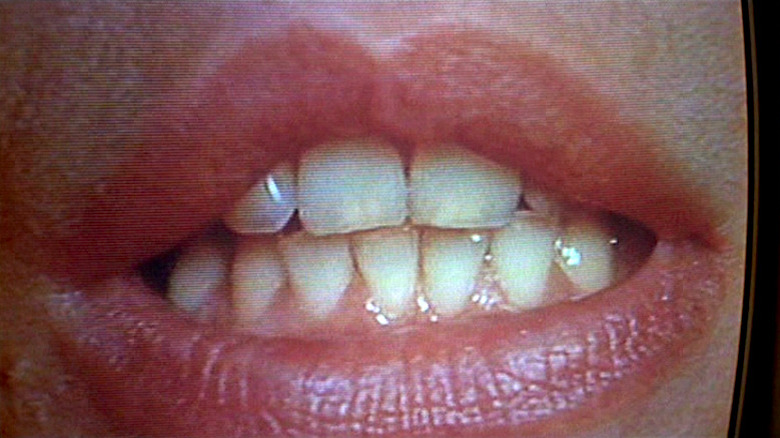 Nicki's lips projected on the television screen