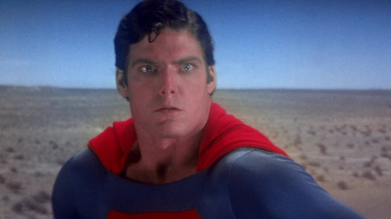Chrstopher Reeve as Superman looking intense in Superman (1978)