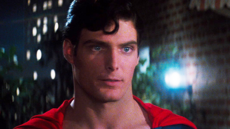 Chrstopher Reeve as Superman is seen in closeup in Superman (1978)