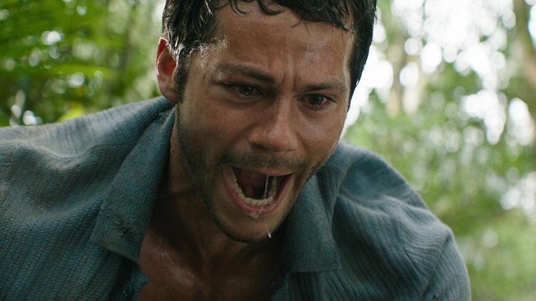 Dylan O'Brien as Bradley Preston screaming furiously in Send Help