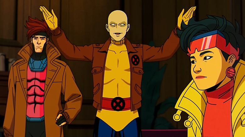 Morph debout avec Jubilee et Gambit dans le manoir dans X-Men '97 saison 1