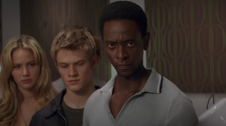 X-Men: First Class, Darwin staring down Sebastian Shaw, with Havoc and Mystique standing next to him