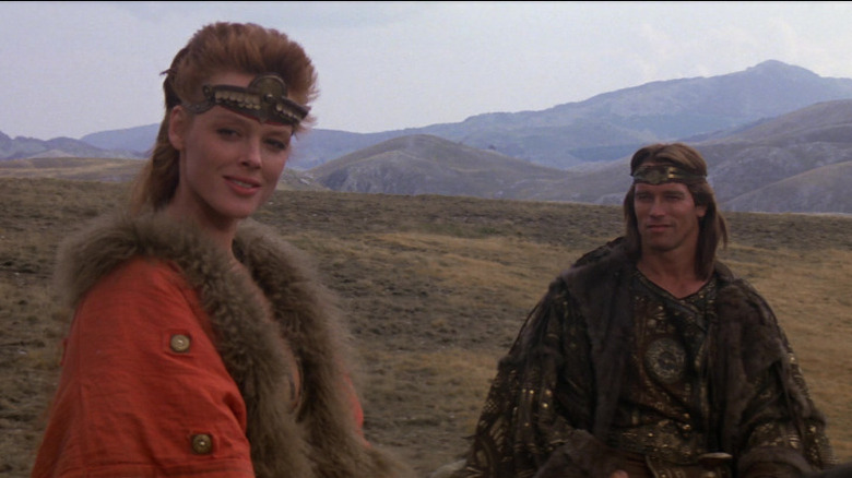 Brigitte Nielsen as Red Sonja and Arnold Schwarzenegger as Lord Kalidor in Red Sonja (1985)