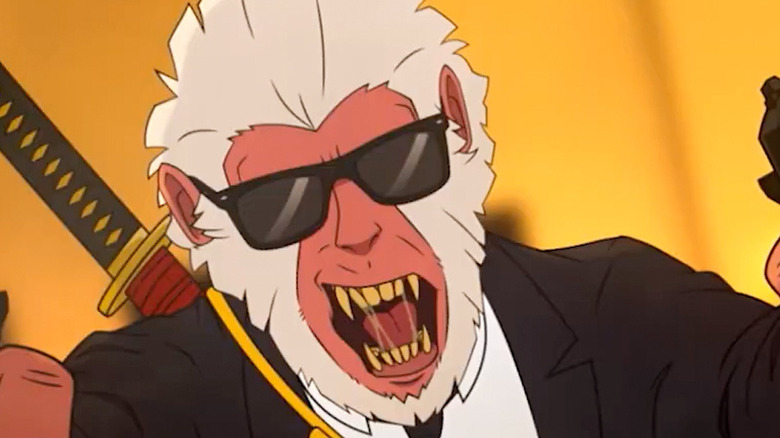 Marvel's Hit-Monkey goes ape with twin handguns in the Hulu series.