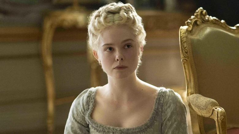 Ella Fanning as Catherine the Great scowling on The Great