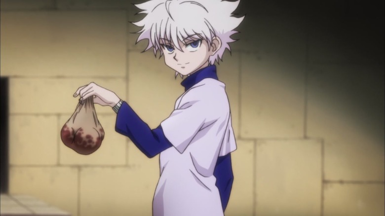 hunter x hunter killua holds heart in a bag