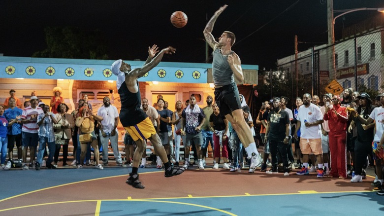A basketball game in Hustle