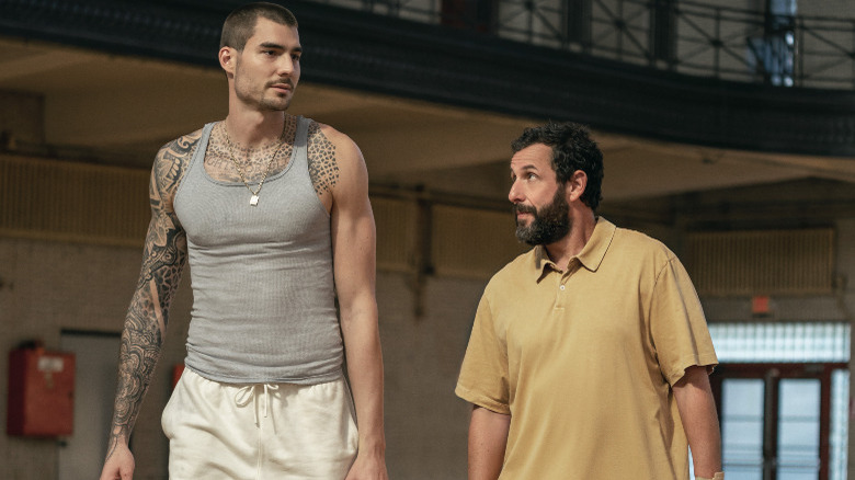 Juancho Hernangomez and Adam Sandler walking in Hustle